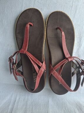 Red Leather Strappy Women's Sandals with Ankle Buckle
